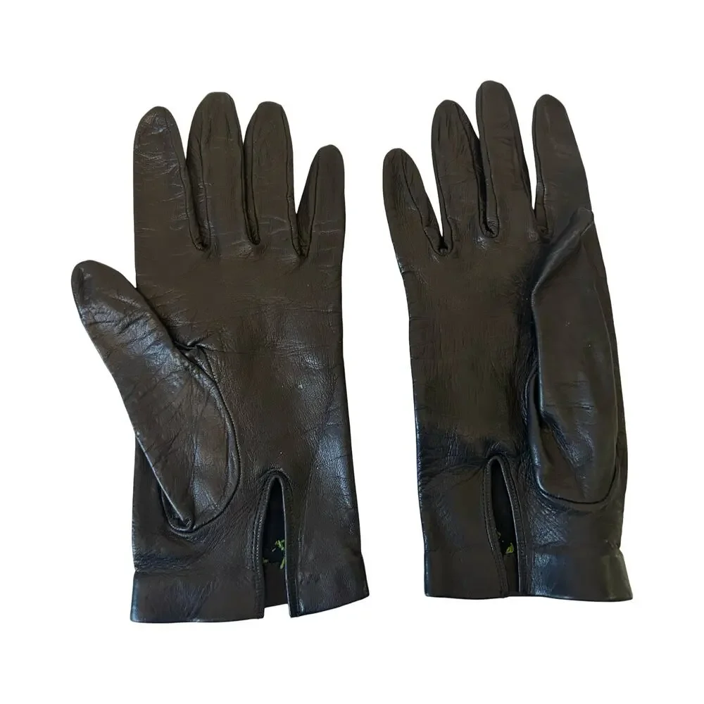 Genuine Leather Embroidered Floral Gloves – Vintage